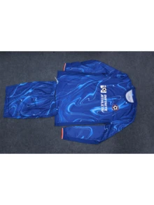 Conjunto de jersey y pantalones cortos de manga larga del Equipo de Fútbol de hombre inspirado en el Chelsea 2024-2025, estilo de diseño local - Azul - Ver 2