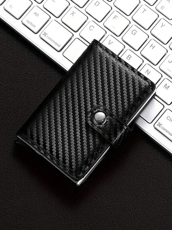 Carbon Fiber Credit Card Holder Wallet Men Rfid Smart Metal Thin Slim Pop Up Minimalist Wallet Small Black Purse Metal Vallet For Men Wallet Mini Wallet Purse Wallet Card Wallet Money Wallet