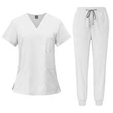 Batas quirúrgicas para mujeres, uniformes de enfermera, conjuntos de enfermera, uniformes para salones de belleza, conjuntos clínicos, conjuntos de camisa y pantalón. - Blanco - Ver 3