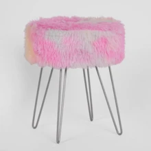 Round Hairpin Stool Home Modern Decor Soft Plush Fleece Foot Rest Storage Ottoman Ribbed Faux Fur Teddy Boucle Matte Velvet Fluffy Desk Vanity Chair - 蓬鬆紮染 - 查看 2