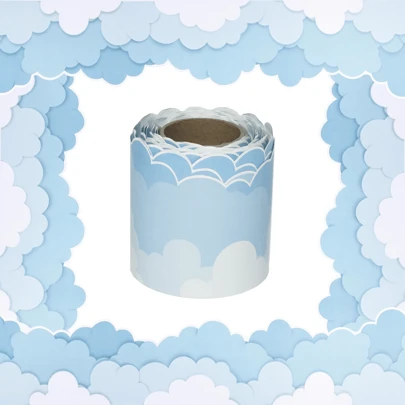 1 卷 10 米浅蓝色云公告板框架贴纸，适用于装饰教室黑板、公告板、书桌、办公室和工艺品