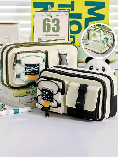 قطعة واحدة من علبة القلم بتصميم ملابس العمل لعام 2025 للبنين والبنات على حد سواء، تصميم متعدد الأقسام بسعة كبيرة، يمكن تخزين الحاسبات والدفاتر والأقلام - مناسبة للمدرسة والمكتب والسفر - للطلاب والمهنيين، من الجنسين، صندوق تخزين القرطاسية المدرسية، تخزين متعدد الوظائف، إغلاق بسحاب، علبة قلم، لوازم مدرسية، العودة إلى المدرسة