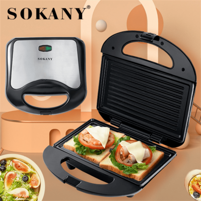 SOKANY 102 Multi-Function Sandwich Maker, 3-In-1 Grill, Panini Press, Breakfast Maker. Powerful, With Indicator Light, Full Baking Plate, Dual-Sided Constant Temperature Heating, Non-Stick Coating, Heat-Resistant Handle. Ideal For Homemade Sandwiches, Fried Eggs, Steak Etc. Kitchen Appliance
