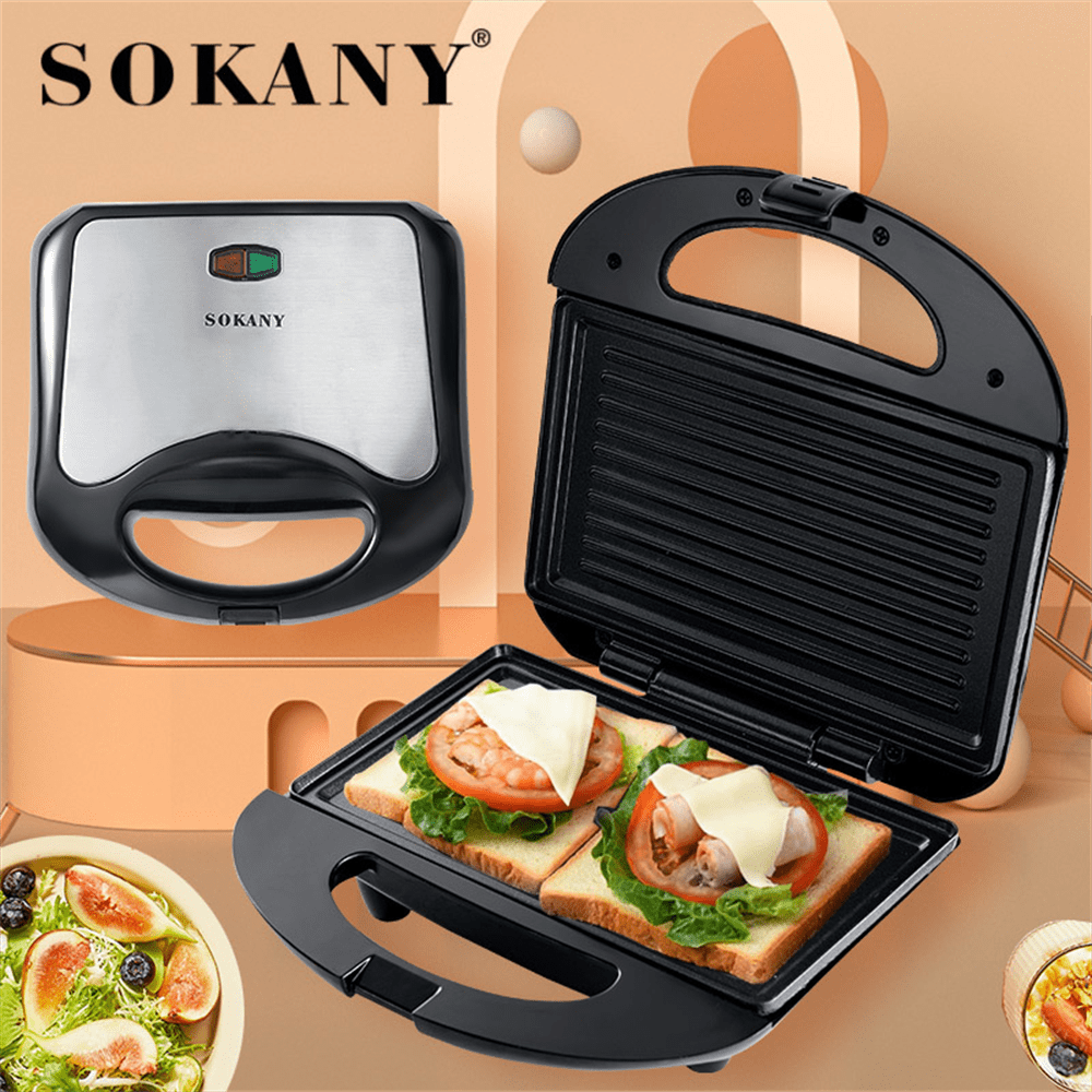 SOKANY 102 Multi-Function Sandwich Maker, 3-In-1 Grill, Panini Press, Breakfast Maker. Powerful, With Indicator Light, Full Baking Plate, Dual-Sided Constant Temperature Heating, Non-Stick Coating, Heat-Resistant Handle. Ideal For Homemade Sandwiches, Fried Eggs, Steak Etc. Kitchen Appliance