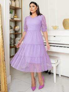 Women's Plus Size Evangelical Tulle Midi Dress - Màu Lilac Tím - Xem 4