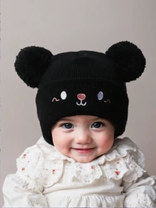 5 pezzi Cappellino neonato bambino, cappello in maglia per neonati, bambini piccoli e bambine, con doppio pon pon, accessori, cappello invernale caldo - Multicolore - Visualizzare 2