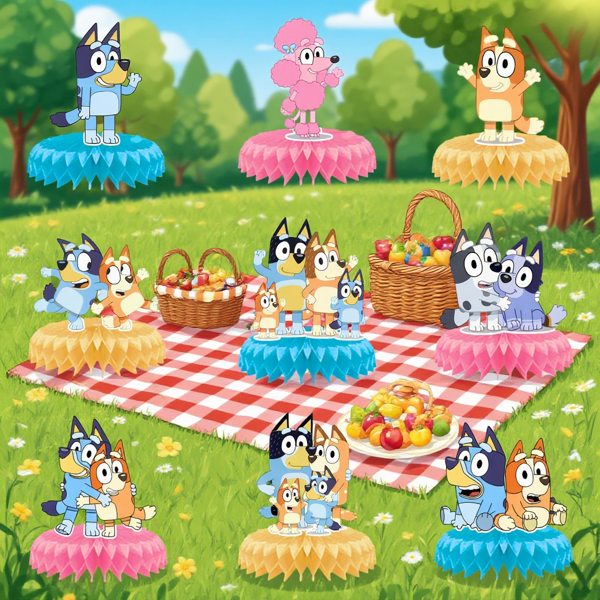 Bluey 1set/9pcs Bluey Birthday Honeycomb Stand: 3-Second Setup Dessert Tower, Customizable Cake & Gift Display, Party Atmosphere Decor