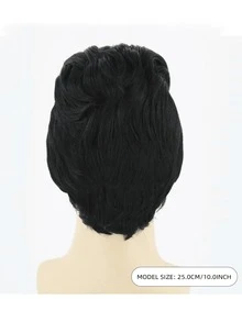 1 pieza Peluca negra ondulada de moda para hombre, peluca de fibra química para disfraz de estrella de rock de los años 50 - Negro - Ver 2