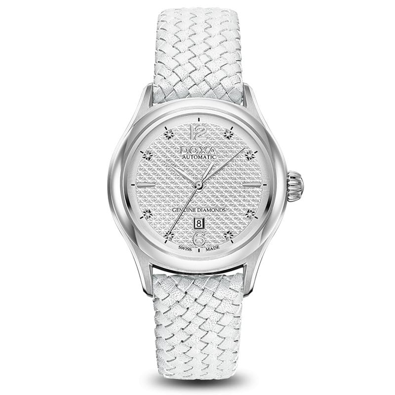 DOXA 女士机械自动皮革三针手表不锈钢表壳/水晶镜 D217SWH