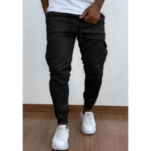 MEN'S SKATEBOARD CARGO JOGGER PANTS IN TWILL WITH CUFF - Black - View 5
