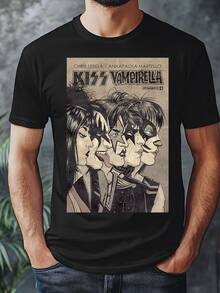 Kiss Vampirella Rock T-Shirt International Band Oldschool Rock And Roll Shirt Blouse Unisex Male Female 100% Cotton Top Premium Streetwear Launch Immediate Shipping Various Colors!! Plus Size - 黑色 - 查看 1