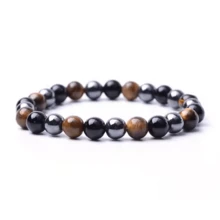 Triple Protection Bracelet Hematite Onyx Tiger Eye 8mm Natural Stone Unisex - Ngôi sao - Xem 1