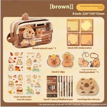 Capibara-Themed Pen Bag. It Has A Large Capacity And Is Transparent With A Handle. In The Maillard Color Scheme, It's A Multifunctional Stationery Box Suitable For Primary And Junior High School Students.,For School Supplies,Back To School