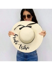 Customizable Straw Hat, Embroidered Nameplate, (Detachable Ribbon, Not Fixed), Single Lady Beach Hat, Personalized Straw Hat, Bridesmaid Gift, Beach Hat, Wedding Party, Sun Hat - Newlywed Honeymoon Gift, Embroidered Soft Edge Honeymoon Beach Hat, Customized Bride Sun Hat, Bachelorette Party Hat, Gift For Future Wife, Bridesmaid Gift, Gift For Her