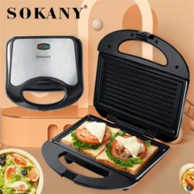 SOKANY 102 Multi-Function Sandwich Maker, 3-In-1 Grill, Panini Press, Breakfast Maker. Powerful, With Indicator Light, Complete Baking Plate, Double-Sided Constant Temperature Heating, Non-Stick Coating, Easy To Clean, Heat-Resistant Handle. Ideal For Making Homemade Sandwiches, Fried Eggs, Steak, Etc. Kitchen Appliance - UK Plug(220-240V) - View 1