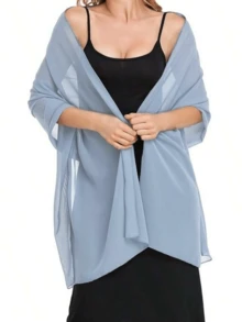 Chal/Mantón de gasa, adecuado para novias, bodas, vestidos de gala y ocasiones especiales - Neblina azul - Ver 4