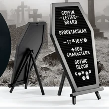 Tableau de lettres en forme de cercueil, planche de message en bois pour décoration d'Halloween à la maison, décoration effrayante et lugubre, cadeau effrayant et inquiétant. Les lettres ne sont pas amovibles.