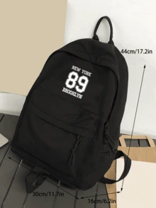 Minimalist Solid Color Backpack Multifunctional Neutral Style Preppy School Backpack Versatile Nylon Travel Backpack Large Capacity Letter Label Decoration Simple Casual Schoolbag Suitable For College Students, Perfect For High School, College, Work, Commuting, Travel School Bags University Bag - Black - View 3