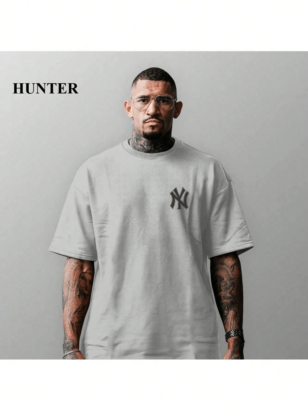 Men's Oversized StreetWea NY New York T-Shirt 100% Cotton From S To Plus Size G3 - 灰色 - 查看 1