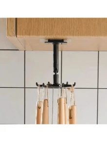 5pcs Multi-Function 360° Rotating Adhesive Hooks, No-Drill Kitchen Spoon Hooks With 6-Hook Rack - Multicolor - View 4