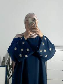 1pc Embroidered Sleeve Shawl, Nida Fabric, Breathable, Suitable For Muslim/Islamic Women's Daily Wear, Abaya Dress - Multicolor - View 15