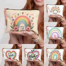 1pc Teacher Gifts, To Best Teacher Ever Letter Print Makeup Bag, Gift Bag Zipper Bag For Travel, Lightweight Storage Bag, Coin Purse, Zipper Clutch Pouch, Pouch Bags Cosmetics Bag Makeup Storage Bag Beauty Bag Makeup Bag, Cosmetic Bag, Vacation Organizer, Large Capacity Makeup Organizer Makeup Case,Travel Essentials Bag For School Holiday Back To School Supplies Travel Bag For Women Make Up Bag