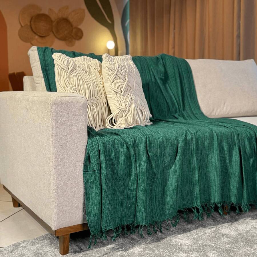 3.00 X 1.80M Blanket For Giant King Size Sofa, 100% Cotton, Protector, Decoration - XANH LÁ TRỘN - Xem 1