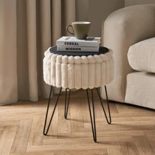 Round Hairpin Stool Home Modern Decor Soft Plush Fleece Foot Rest Storage Ottoman Ribbed Faux Fur Teddy Boucle Matte Velvet Fluffy Desk Vanity Chair - 蓬鬆紮染 - 查看 3