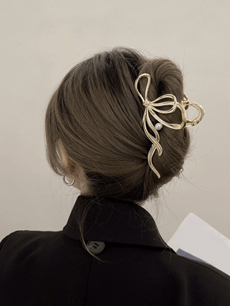 1pc Line Pearl Bow Claw Hair Clip, Spring/Summer Hair Accessories Women Claw Clip Autumn Accessories Fall Winter For Vacation Outfits Woman