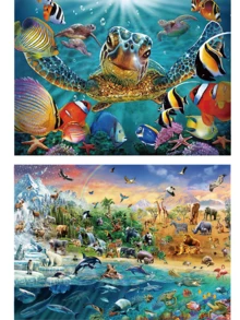 1000 片成人拼图，70x50 厘米拼图墙面艺术装饰，适用于家庭和办公室，伦敦城镇、白金汉宫、新天鹅堡、动物世界、巨型海龟、热气球、国家公园旅行海报风景拼图