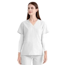 Batas quirúrgicas para mujeres, uniformes de enfermera, conjuntos de enfermera, uniformes para salones de belleza, conjuntos clínicos, conjuntos de camisa y pantalón. - Blanco - Ver 4