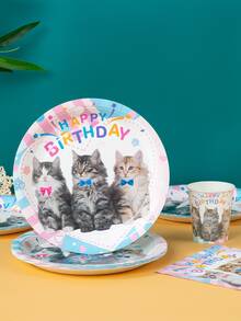 100/55/25/10入 貓咪派對餐盤、貓咪晚餐盤、紙杯與餐巾紙派對用品，7/9英吋小貓一次性紙盤杯餐巾紙，適用於貓咪主題生日派對裝飾 - 彩色 - 查看 3