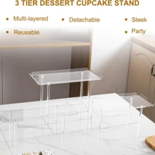 3-Tier Acrylic Dessert Display Stand, Clear Cupcake Holder, Tray And Plate, Self-Serve Rod And Bracket Appetizer Sandwich Cookie Display Tray For Party Buffet - Transparent - View 4