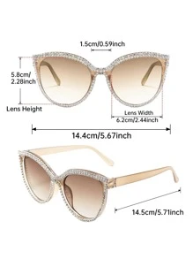 1 件女式塑料猫眼镜框渐变镜片闪亮水钻装饰优雅美观完美辣妹风格性感流行设计时尚眼镜适用于街头摄影、户外、婚礼、音乐节、街头摄影、商务休闲礼品、个性化旅行配件猫眼形墨镜 - 彩色 - 查看 12