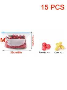 45个可重复密封的食品储存袋(包含10个大袋+15个中袋+20个小袋)加厚冷冻袋适用于微波炉加热蓝色用于持久保存和整理食物透明PE袋拉链袋适用于厨房食物分类收集零食储存 - 彩色 - 查看 17