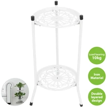 Lislark Iron Flower Pot Rack, Tall Plant Stand Rack, 2 Tier Flower Pot Holder Rustproof Plant Display Rack, Round Planter Shelves For Home Garden Patio Balcony Office Living Room Bathroom - White - View 4