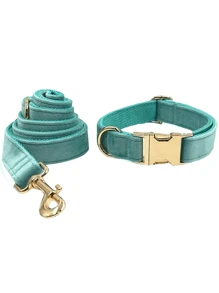 2pcs Set, New Velvet Zinc Alloy Buckle Collar + Leash Suit, Suitable For Large, Medium And Small Pet Dogs, Soft And Comfortable, Durable Zinc Alloy Buckle, Gold Plated, More Sturdy Than Plastic Buckle, Easy To Tighten And Quick Release, Holiday Birthday Gift (Due To Fabric Batch Difference, Slight Color Difference, Random Delivery) - Multicolor - View 13