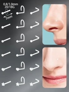 CIZME 18 pièces Clous de nez en plastique en forme de cœur décontractés, unisexes, décoration quotidienne ; 20/18G Clous de nez en anneau clair, clous de nez en plastique en forme de L, ensemble de bijoux de piercing de nez, boucles d'oreilles, convient pour l'école, le travail, le port de piercing de nez. - Transparent - Voir 3