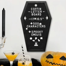 Tableau de lettres en forme de cercueil, planche de message en bois pour décoration d'Halloween à la maison, décoration effrayante et lugubre, cadeau effrayant et inquiétant. Les lettres ne sont pas amovibles.