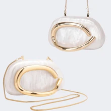 Milky Way Acrylic Clutch Purse For Women Marbling Evening Wedding Handbags Acrylic Shell Box Purses For Party Prom Cocktail - trắng - Xem 8