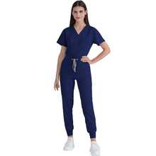 Batas quirúrgicas para mujeres, uniformes de enfermera, conjuntos de enfermera, uniformes para salones de belleza, conjuntos clínicos, conjuntos de camisa y pantalón. - Azul Marino - Ver 2