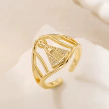 Anel Nossa Senhora Ajustável Cravejado - Banhado a Ouro 18k