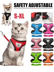 1pc Pet Chest Strap Harness & Leash Set,Pet Chest Harness With A Leash, Pet Cat & Dog Leash With Anti Escape Adjustable Chest And Back Strap,Suitable For All Seasons - Breathable Mesh Dog And Cat Chest Harness,Reflective Pet Leash Vest Harness, Dog Cat Mesh Breathable Vest Type Anti-Slip Walking Lead Rope Outdoor Travel