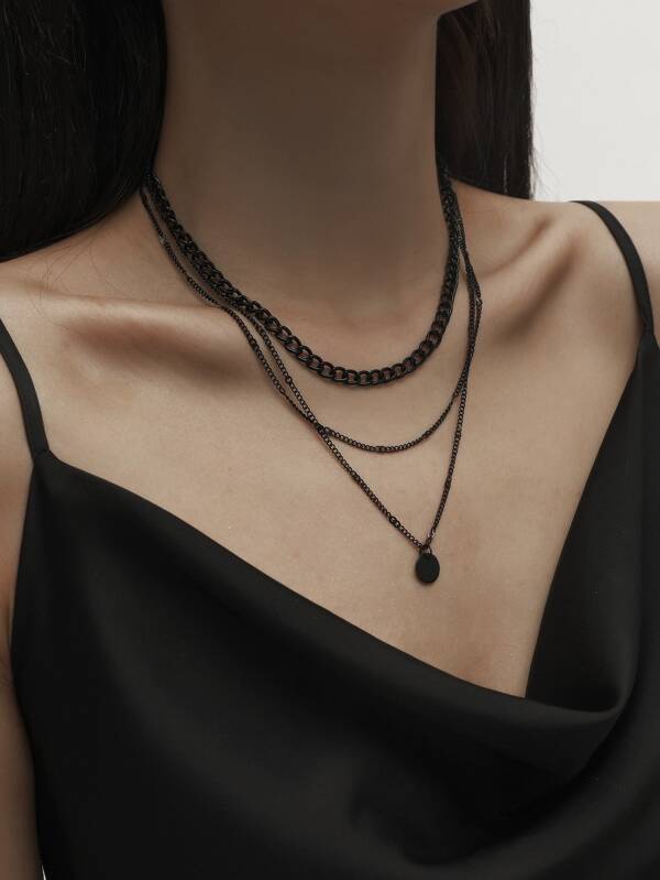 1pc Multi-Layer Disc Chain Necklace, Suitable For Daily Wear