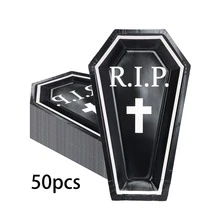 10 buc/20 buc/50 buc Halloween farfurie de hârtie în formă de sicriu RIP farfurie alb-negru farfurie de cină pentru Halloween petrecere consumabile decor de masă