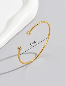 日韩风格开口式手链，镶嵌两颗水钻，简约个性，轻盈奢华，女士不锈钢手链，适合日常佩戴。 - 金黃色 - 查看 3