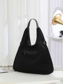 New Vintage Mesh Handbag Large Capacity Shoulder Bag Punk Rivet Hobo Bag Oversized Women Tote - Black - View 6
