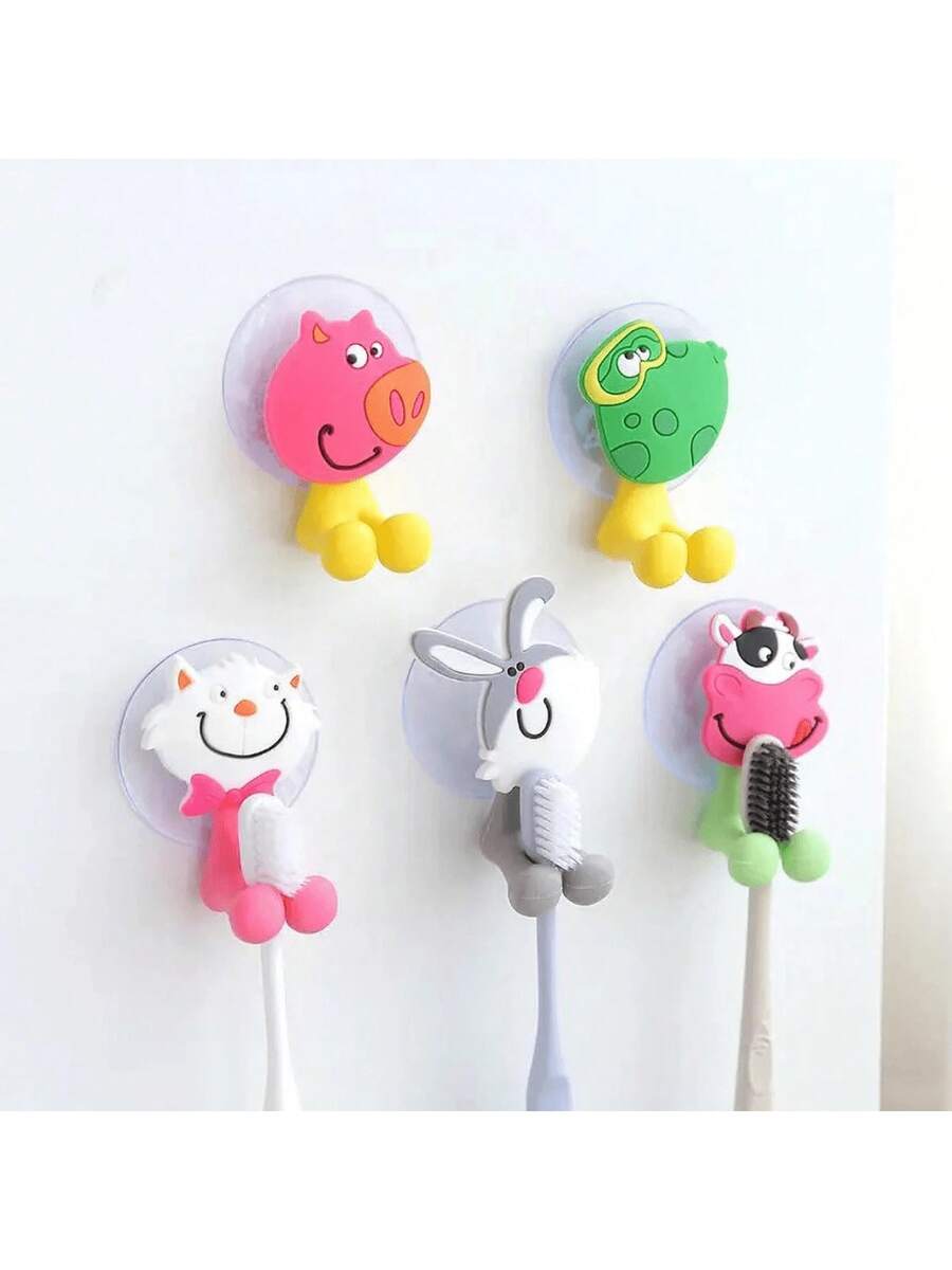 1 件创意动物卡通浴室吸盘牙膏牙刷架无痕可爱牙刷架 - 彩色 - 查看 1