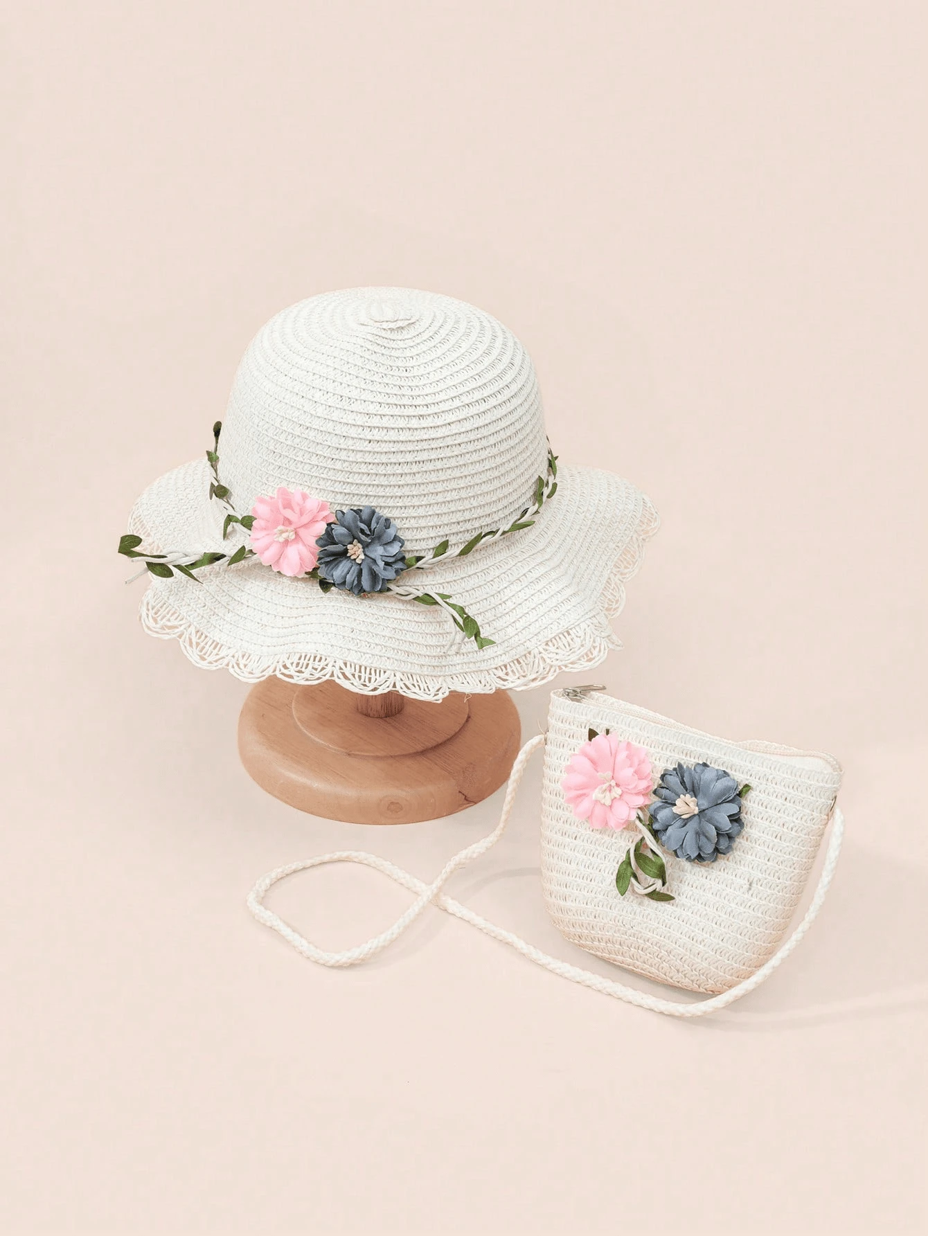 Bộ 2 món mũ và túi cho bé gái, thích hợp cho các chuyến đi chơi của bố mẹ và con cái vào mùa xuân và mùa hè. - trắng - Xem 1