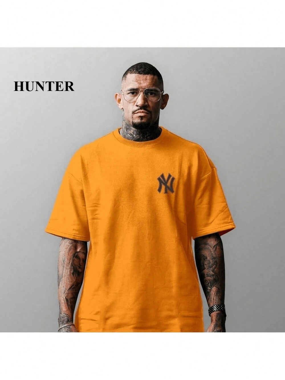 Men's Oversized StreetWea NY New York T-Shirt 100% Cotton From S To Plus Size G3 - 橘色 - 查看 1